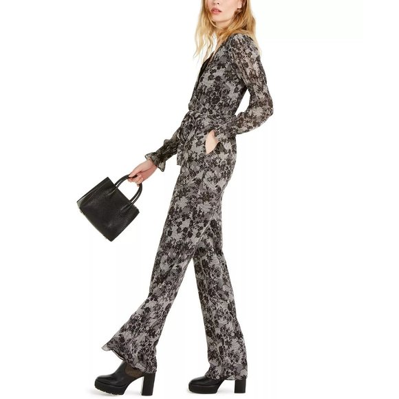 MICHAEL MICHAEL KORS Smocked-Sleeve Jumpsuit Bone/ Black- Size 2 NWT - Picture 3 of 4